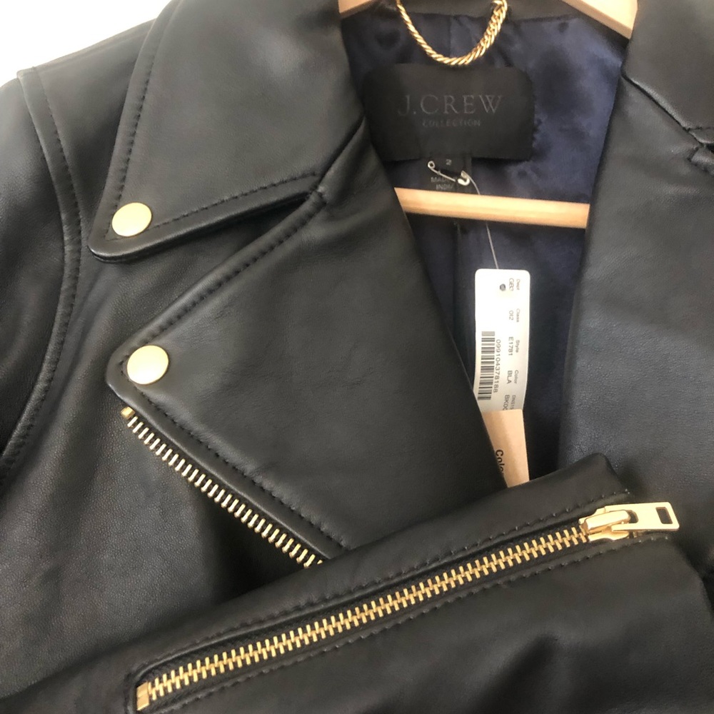 J. Crew Black Leather Moto Jacket with Gold Hardware - Picture 3 of 6